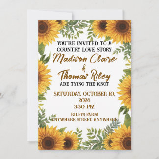 Convites Personalised Sunflower Wedding Invitation | Rustic