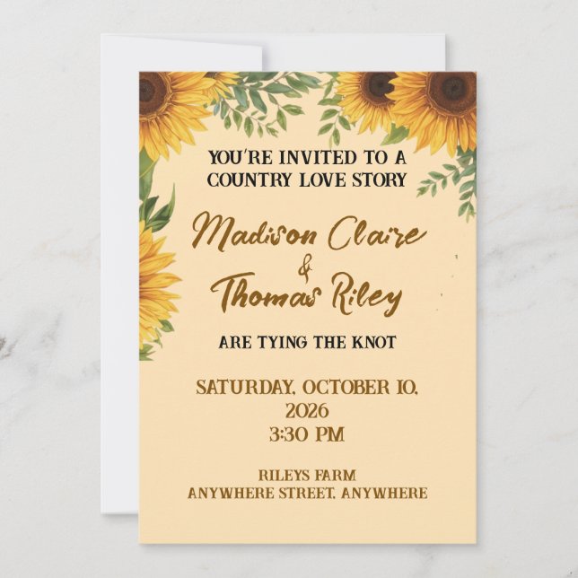 Convites Personalised Sunflower Wedding Invitation | Rustic (Frente)