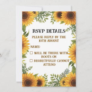 Convites Personalised Sunflower Wedding RSVP Card | Rustic