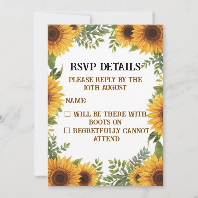 Convites Personalised Sunflower Wedding RSVP Card | Rustic (Frente)