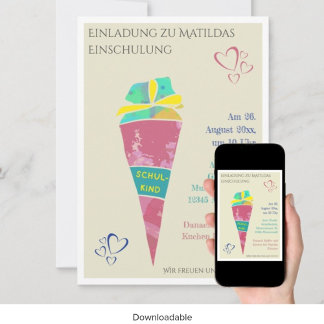 Convites Personalisierbare Einladung zur Einschulung 2024