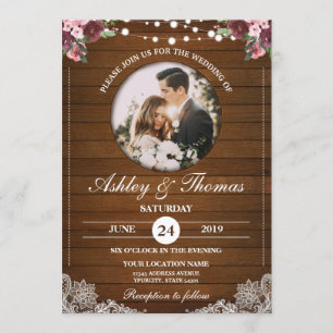 Convites Personalização da Foto de Casamento de Madeira F