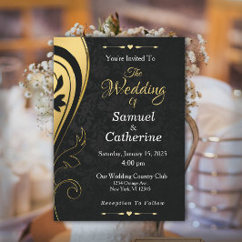 Convites Personalização de Casamento de Deco Negro Dourado