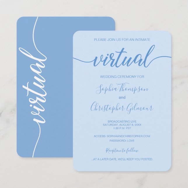 Convites Personalização de Chic Azul Dusty Casamento VIRTUA (Frente/Verso)