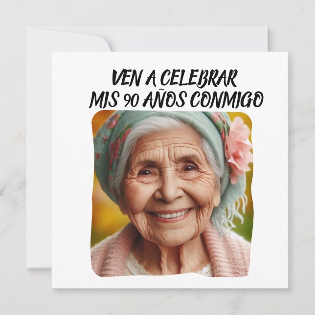 Convites Personalização de Foto: 90 Años (Frente)