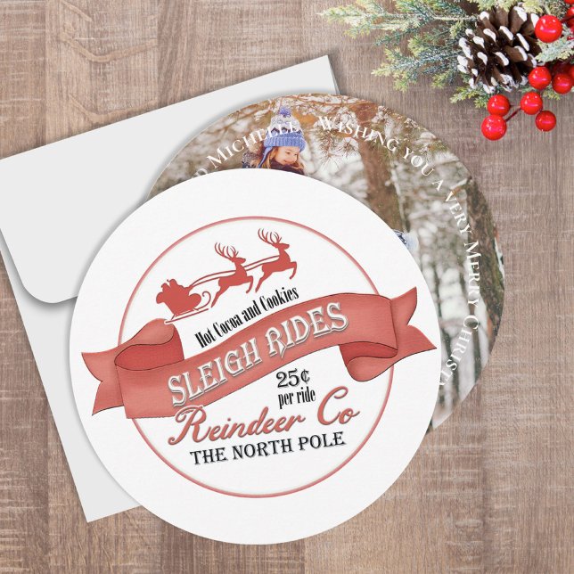 Convites Personalização de Fotografia da Família de natais  (This cute Christmas photo card with a vintage North Pole Sleight Rides Sign)