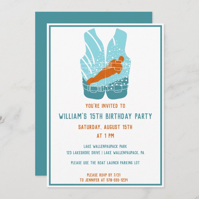 Convites Personalização Do Gráfico Da Escadora De Água Com  (Frente/Verso)