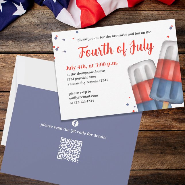 Convites Personalização dos picolés de Verão de 4 de julho (Fourth of July Red, White, and Blue summer party invitation postcard. )