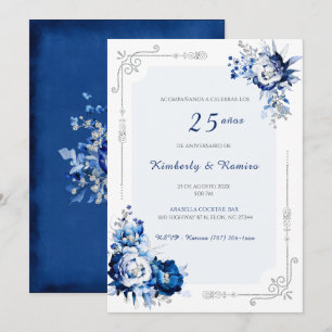 Convites Personalizadas prata 25 anos estilo vintage