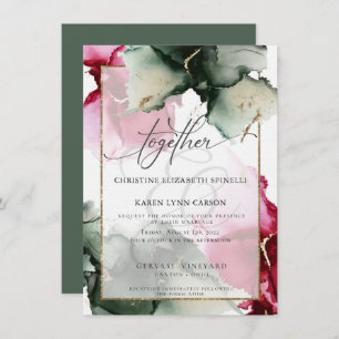 Convites PERSONALIZADO 4 Fuchsia e Sage Green Watercolor