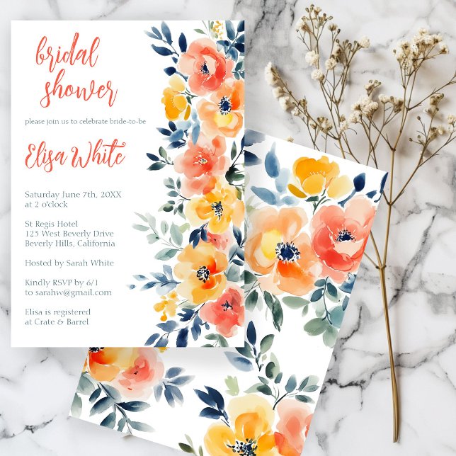 Convites PERSONALIZADO Chá de panela Floral de Aquarela (Watercolor Floral Bridal Shower CUSTOM Invitation
)