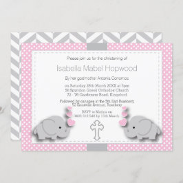 Convites Personalizado - Cor-de-rosa e elefante-Cinza 🐘 be