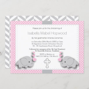 Convites Personalizado - Cor-de-rosa e elefante-Cinza 🐘 be