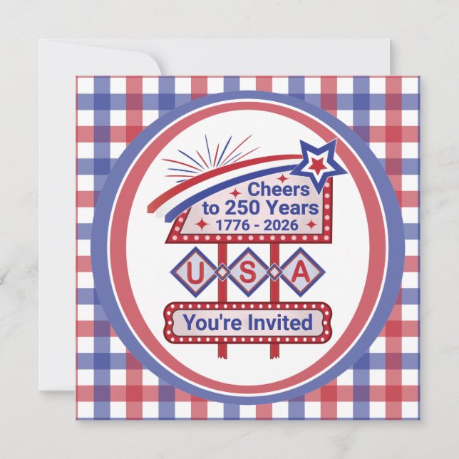Convites Personalizado EUA 250 – Marquee Retro Patriótico (Frente)
