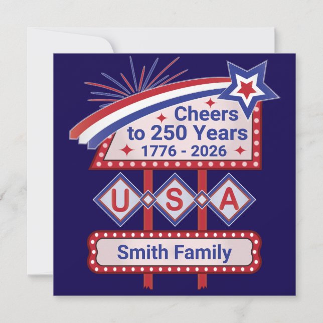 Convites Personalizado EUA 250 – Marquee Retro Patriótico (Frente)