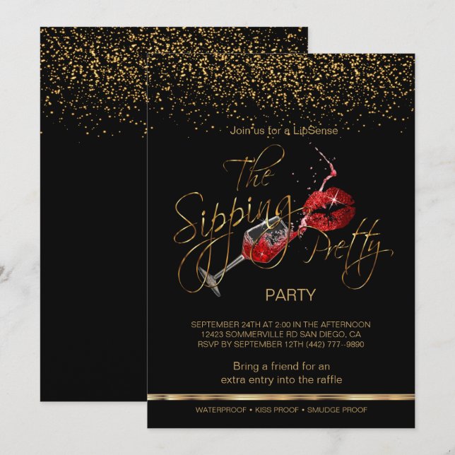 Convites Personalizado - Festa de Lipsense de Vinho e Lábio (Frente/Verso)