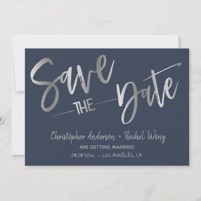 Convites Personalizado Minimalista Azul Marinho Save the Da (Frente)
