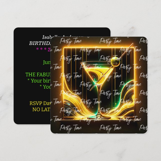 Convites Personalizado Neon Time do Trendy Party (Frente/Verso)