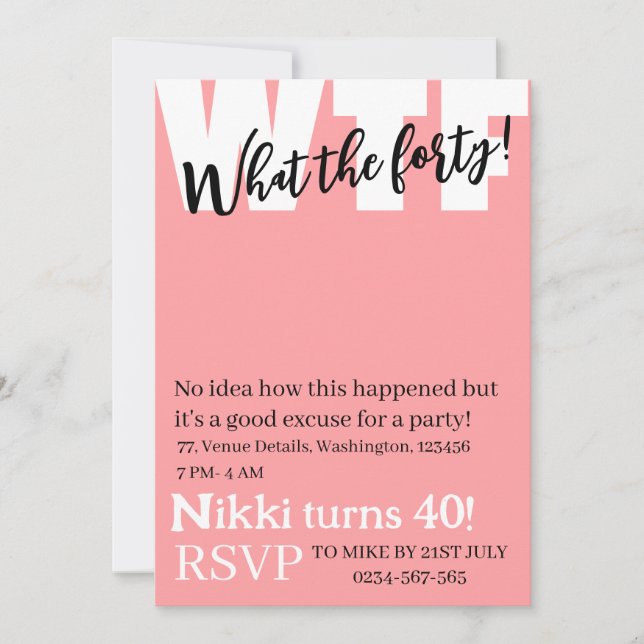 Convites Personalizado O que é o 40º aniversário engraçado (Frente)
