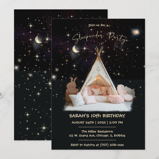 Convites Personalizado Sono sob as Estrelas Aniversário sob (Frente/Verso)
