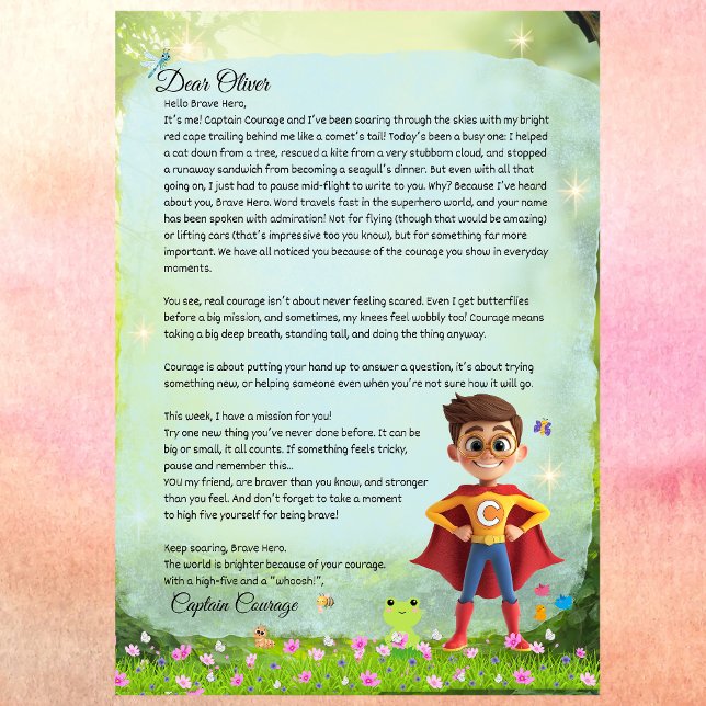 Convites Personalizados Boys Brave - Letra Super-Herói Impr (Captain Courage Superhero Letter for Kids – Printable Digital Download – Encouraging Bravery )