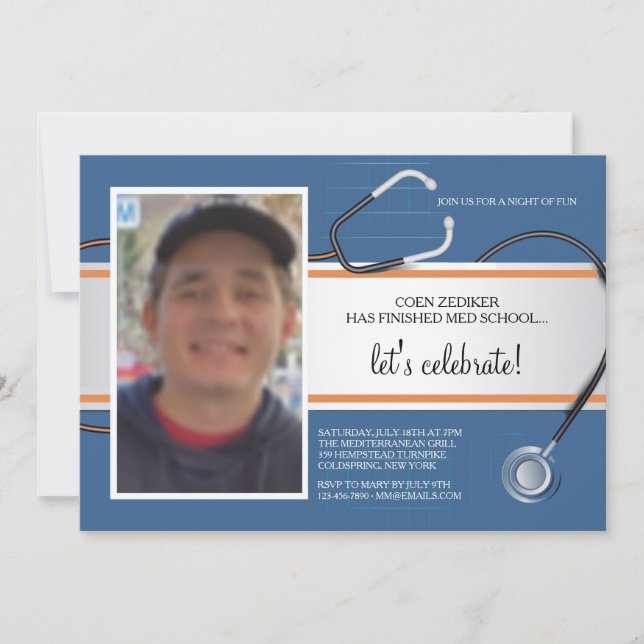 Convites Personalizados com Foto de Estetoscópio 3 (Frente)