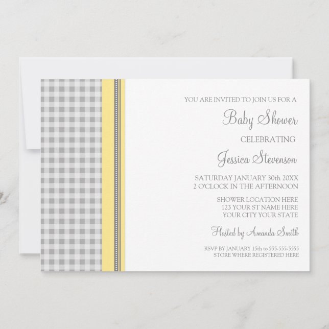 Convites Personalizados De Bebês De Lemon Gingham (Verso)