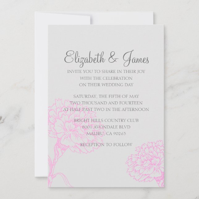 Convites personalizados de casamento rosa-quente (Frente)