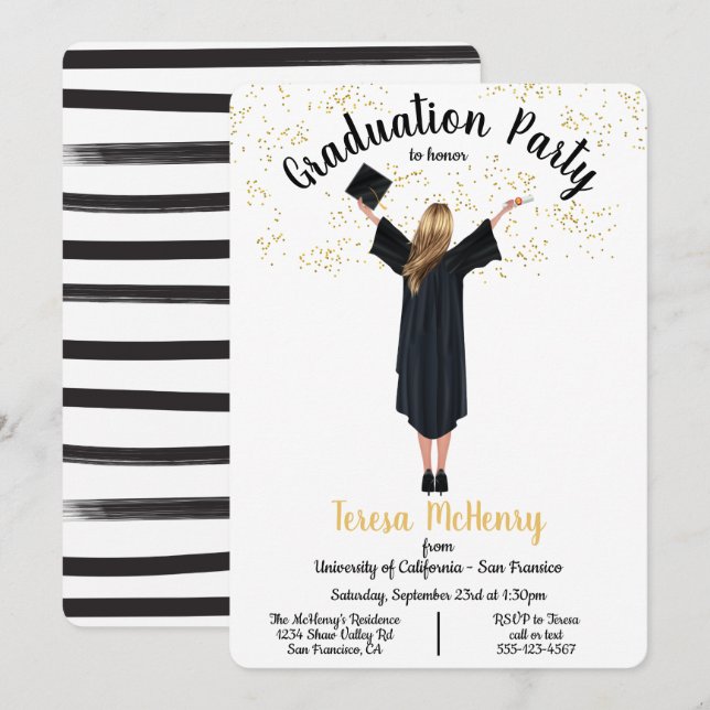 Convites personalizados de graduação de retrato (Frente/Verso)