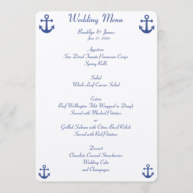 Convites Personalizados de Menu de Casamento Náuti (Frente)
