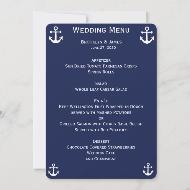 Convites Personalizados de Menu de Casamento Náuti (Frente)