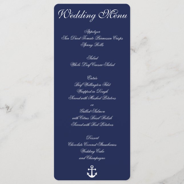 Convites Personalizados de Menu de Casamento Náuti (Frente)