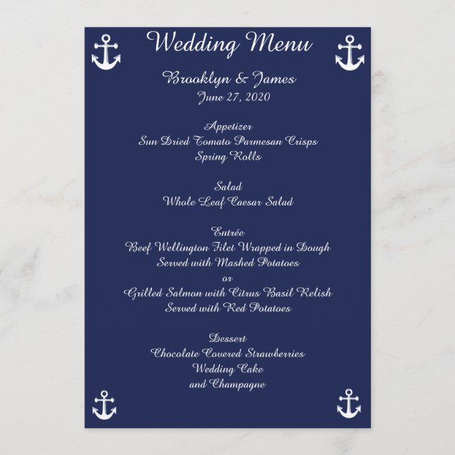 Convites Personalizados de Menu de Casamento Náuti (Frente)