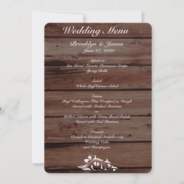 Convites Personalizados de Menu de Casamento Rústi (Frente)