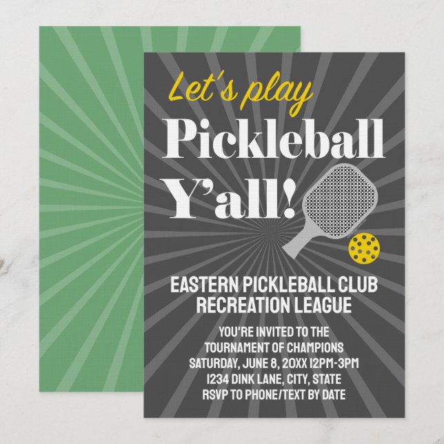 Convites Personalizados de Pickleball Torneio Equi (Frente/Verso)