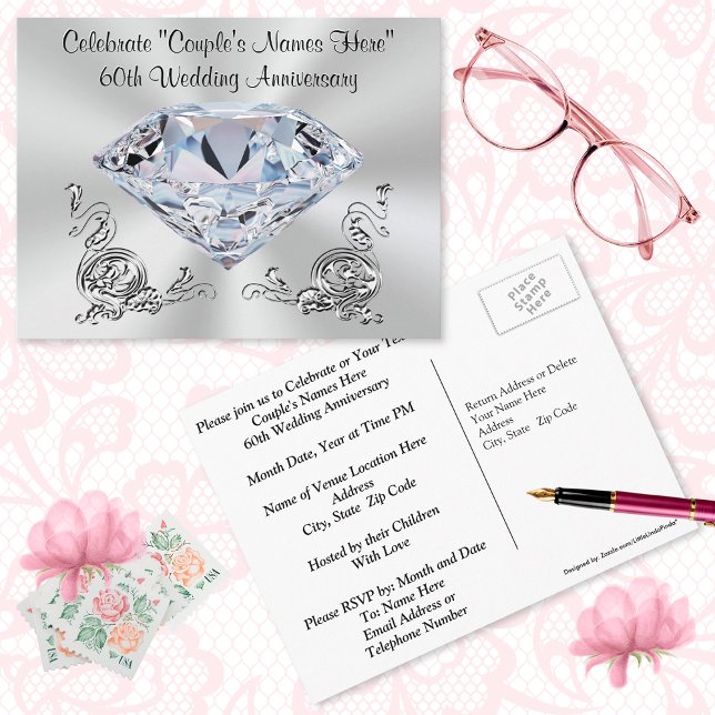 Convites Personalizados Lindos para 60º Aniversári (Cheap, 60th Anniversary Invitations or 60th Anniversary Save the Dates, Post Cards. )