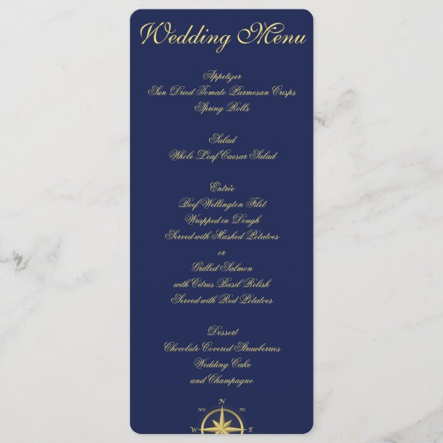 Convites Personalizados Menu de Casamento Náutico  (Frente)