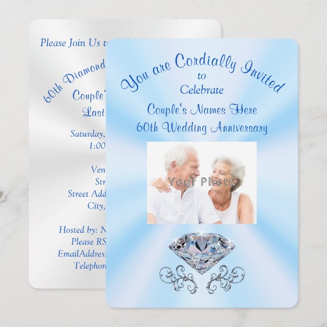 Convites Personalizados para Aniversário de 60 Ano (Frente/Verso)