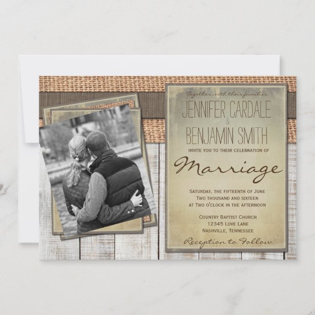 Convites personalizados para Casamento de madeira  (Frente)