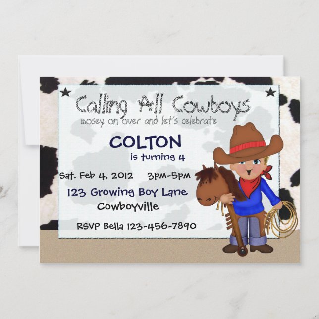 Convites Personalizados para Cowboys (Frente)