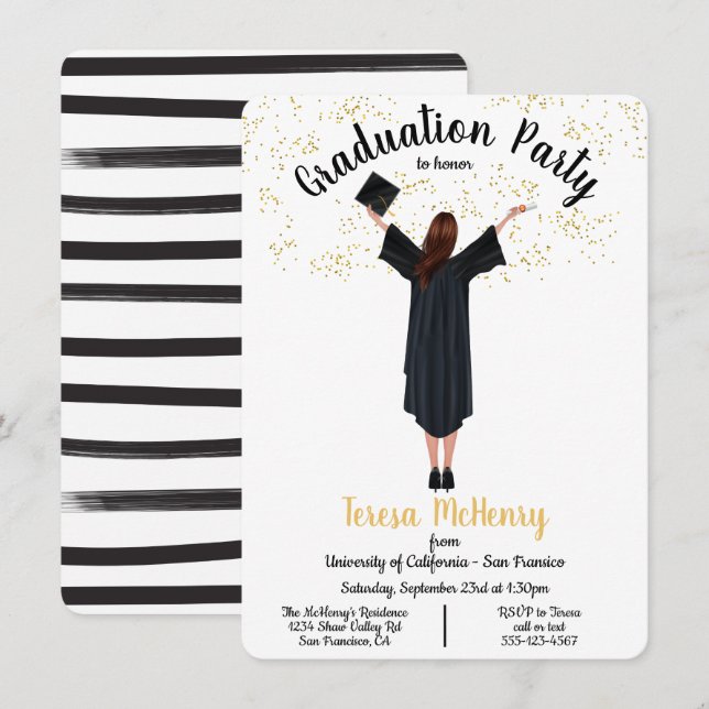 Convites personalizados para graduação em retrato (Frente/Verso)