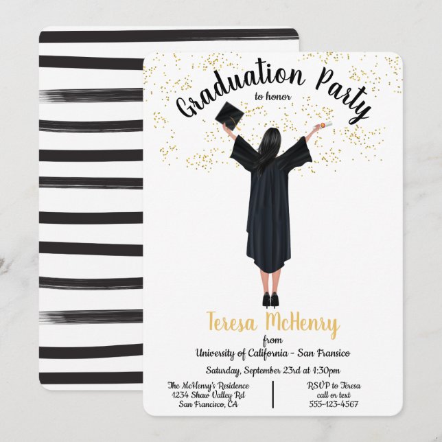 Convites personalizados para graduação em retrato (Frente/Verso)