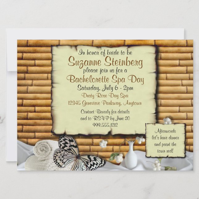 Convites Personalizados para o Dia Spa de Bachelor (Frente)