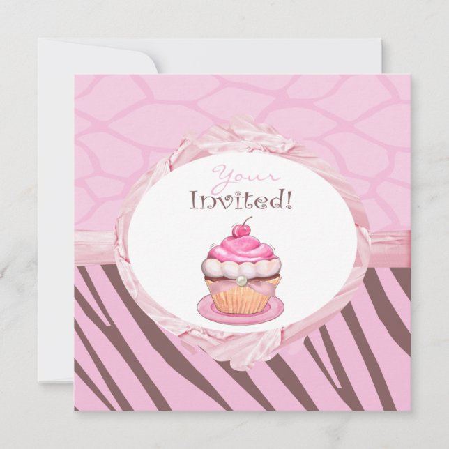 Convites personalizados para Safari de Cupcakes de (Frente)