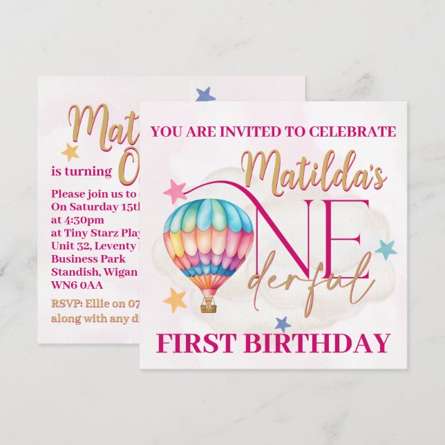 Convites Personalizados Urso no Balão (Frente/Verso)