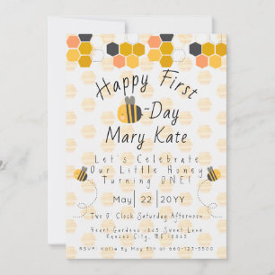 Convites Personalizar Abelhas e Flores de Mel Primeiro Aniv