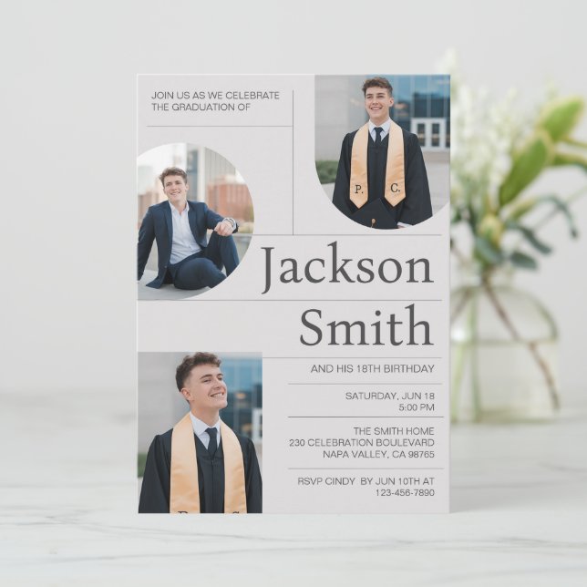 Convites Personalizar Aniversário de Graduação Mínima Moder (Em pé/Frente)