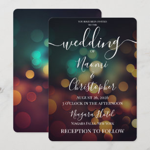 Convites PERSONALIZAR: Casamento Bokeh Dourado Verde de Out