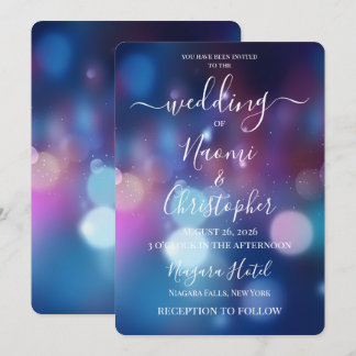 Convites PERSONALIZAR: Casamento com Brilho Roxo Azul Bokeh