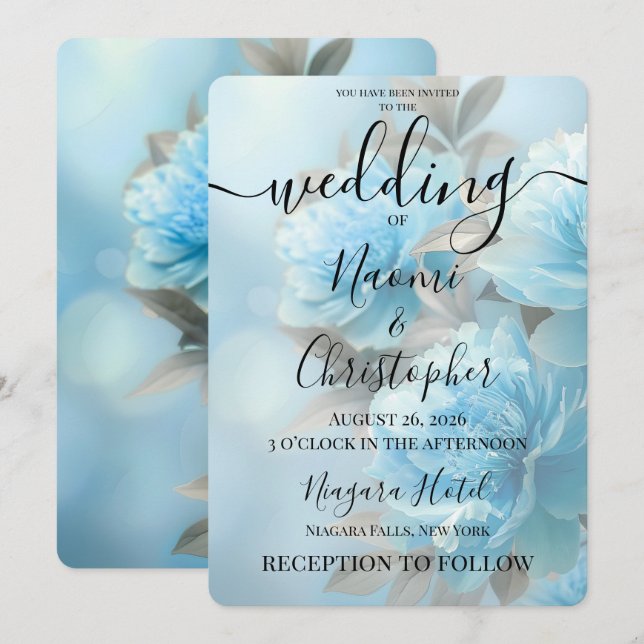 Convites PERSONALIZAR: Casamento de Flores Azuis (Frente/Verso)